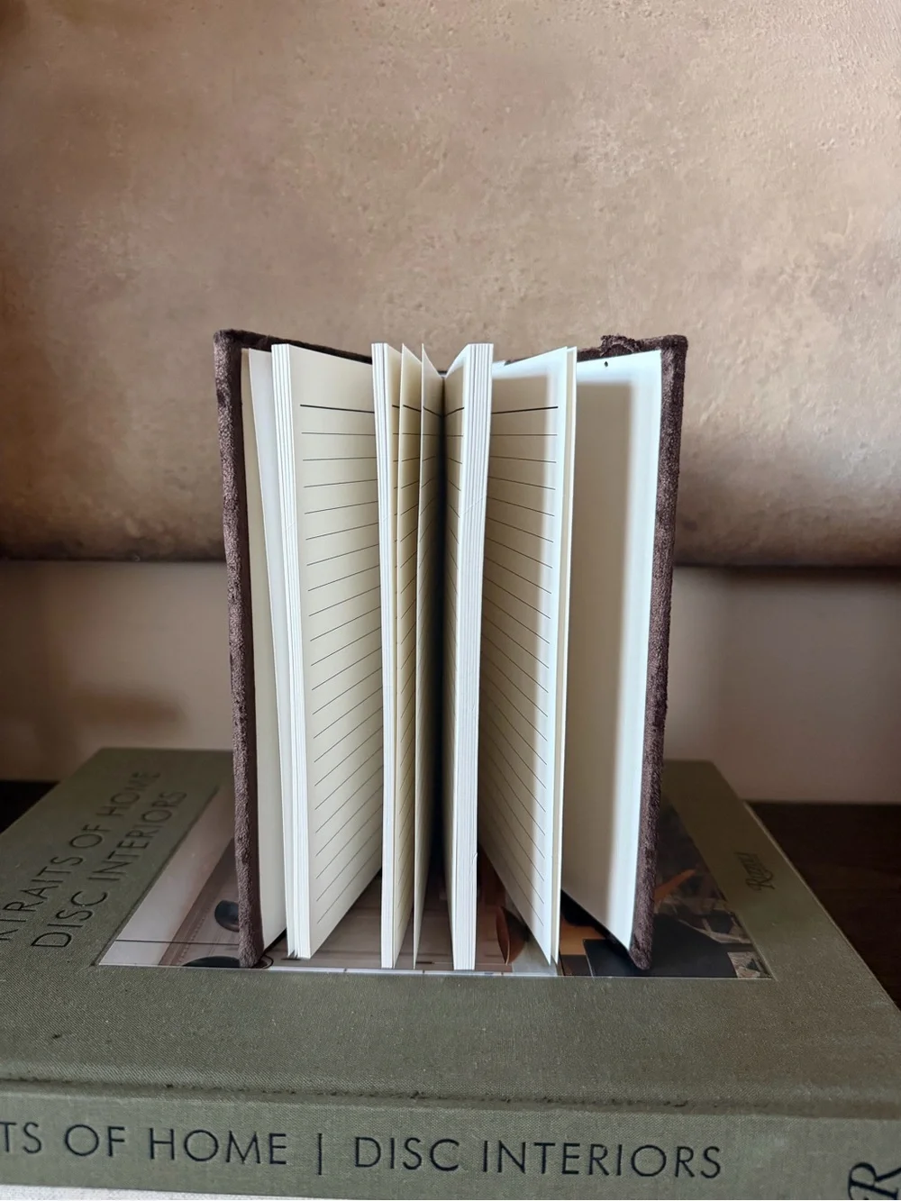 Embroidered Floral Velvet Journal - Brown with Pink Accents
